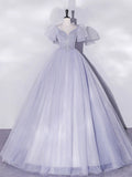 Purple Tulle Long Prom Dresses, Purple Tulle Formal Dresses HZ1024