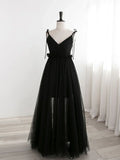 Black Tulle Long Prom Dresses, Black Formal Evening Dresses HZ1024