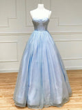 A-Line Tulle Blue Long Prom Dress, Blue Formal Evening Dresses HZ1024