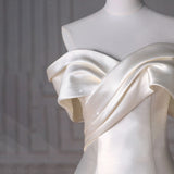 Off Shoulder Satin ivory Long Prom Dress, Satin Long Formal Dress HZ1024
