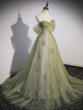 Green Long Prom Dress, Green Tulle Formal Evening Dress HZ1024
