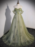 Green Long Prom Dress, Green Tulle Formal Evening Dress HZ1024