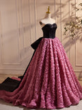 Sweetheart Neck 3D Flower Pink Long Prom Dress, Pink Long Formal Dress HZ1024