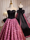 Sweetheart Neck 3D Flower Pink Long Prom Dress, Pink Long Formal Dress HZ1024