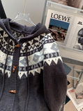 Isle Vintage Jacquard Horn Button Women's Hooded Cardigan HZ1024