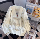 Horn Button Embroidered Cardigan HZ1024