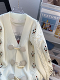 Horn Button Embroidered Cardigan HZ1024