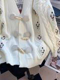Horn Button Embroidered Cardigan HZ1024
