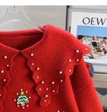 style beaded red doll collar sweater HZ1024