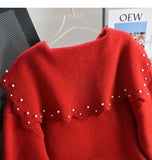 style beaded red doll collar sweater HZ1024