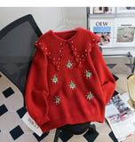 style beaded red doll collar sweater HZ1024