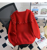 style beaded red doll collar sweater HZ1024