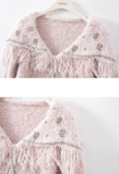 shiny silk tassel long sleeve zipper knitted sweater jacket HZ1024