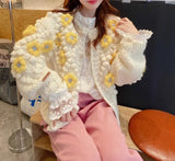 thick needle three-dimensional flower beanie sweater knitted cardigan HZ1024