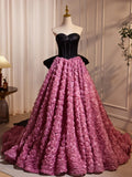 Sweetheart Neck 3D Flower Pink Long Prom Dress, Pink Long Formal Dress HZ1024