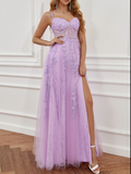 Elegant Sweetheart Neck Tulle Lace Dark Blue Long Prom Dress, Dark Blue Long Evening Dress HZ1024