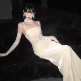 atmosphere herringbone sling lace splicing velvet long skirt HZ1024