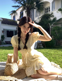 V-neck puff sleeve floral dress HZ1024