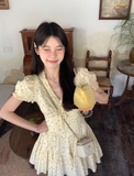 V-neck puff sleeve floral dress HZ1024