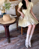 V-neck puff sleeve floral dress HZ1024