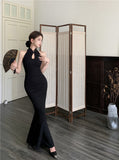 Chinese style improved cheongsam buttoned halter neck fishtail skirt HZ1024