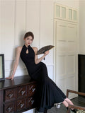 Chinese style improved cheongsam buttoned halter neck fishtail skirt HZ1024