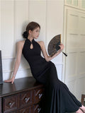 Chinese style improved cheongsam buttoned halter neck fishtail skirt HZ1024