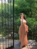 A-line V-Neck Suspender Long Beach Dress Holiday Style Summer Fashion Dress HZ1024