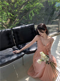 A-line V-Neck Suspender Long Beach Dress Holiday Style Summer Fashion Dress HZ1024