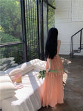 A-line V-Neck Suspender Long Beach Dress Holiday Style Summer Fashion Dress HZ1024