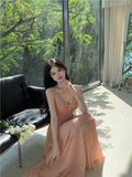 A-line V-Neck Suspender Long Beach Dress Holiday Style Summer Fashion Dress HZ1024