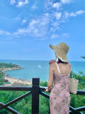 floral V-neck tight suspender dress HZ1024