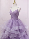 v neck tulle long prom dress, purple tulle formal party dress HZ1024