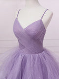 v neck tulle long prom dress, purple tulle formal party dress HZ1024
