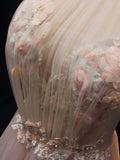 A line tulle lace long prom dress pink tulle long evening dress HZ1024