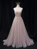 A line tulle lace long prom dress pink tulle long evening dress HZ1024