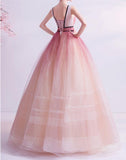 v neck burgundy tulle long prom dress, tulle formal dress HZ1024