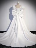 satin long prom dress, white long evening dress HZ1024