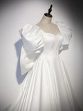 satin long prom dress, white long evening dress HZ1024