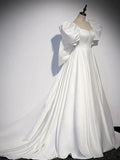 satin long prom dress, white long evening dress HZ1024