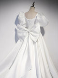 satin long prom dress, white long evening dress HZ1024