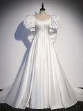 satin long prom dress, white long evening dress HZ1024