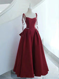 Burgundy Long Prom Dress, Satin Formal Burgundy Evening Gown HZ1024
