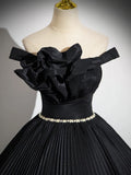 Off Shoulder Black Long Prom Dress, Black Long Evening Dress HZ1024