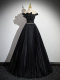 Off Shoulder Black Long Prom Dress, Black Long Evening Dress HZ1024