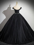 Off Shoulder Black Long Prom Dress, Black Long Evening Dress HZ1024