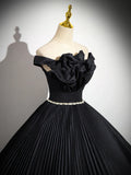 Off Shoulder Black Long Prom Dress, Black Long Evening Dress HZ1024