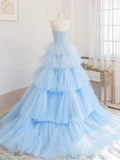 tulle long prom dress blue tulle long evening dress HZ1024