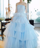 tulle long prom dress blue tulle long evening dress HZ1024