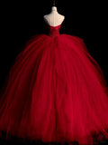 tulle beads long prom dress, burgundy tulle wedding dress HZ1024